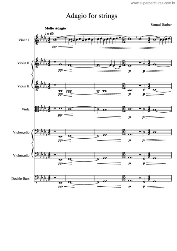Partitura da música Adagio For Strings Samuel Barber 1