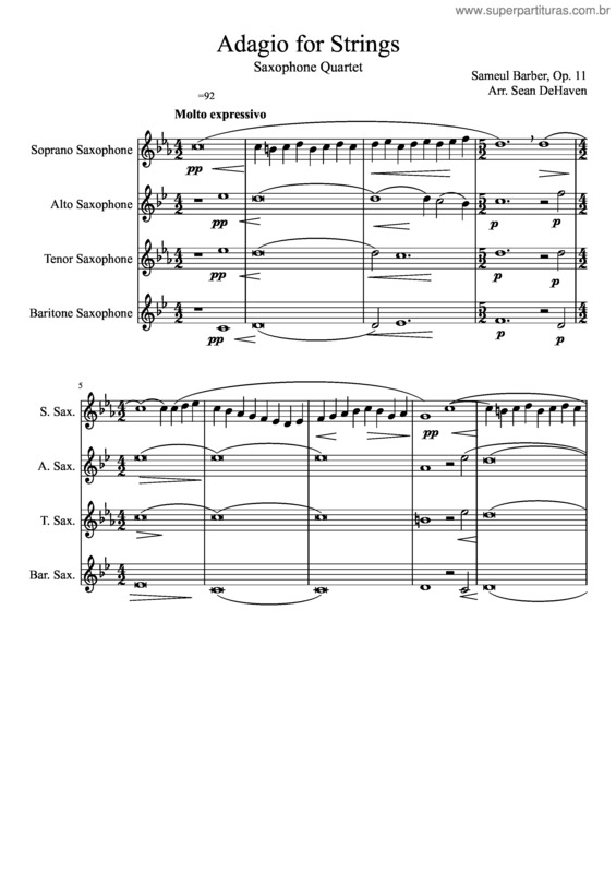 Partitura da música Adagio For Strings v.2