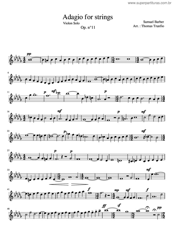 Partitura da música Adagio For Strings v.6