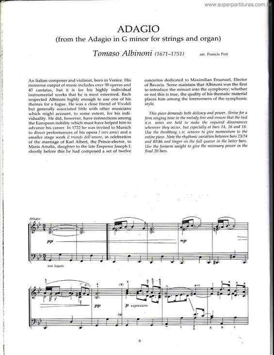Partitura da música Adagio in G minor