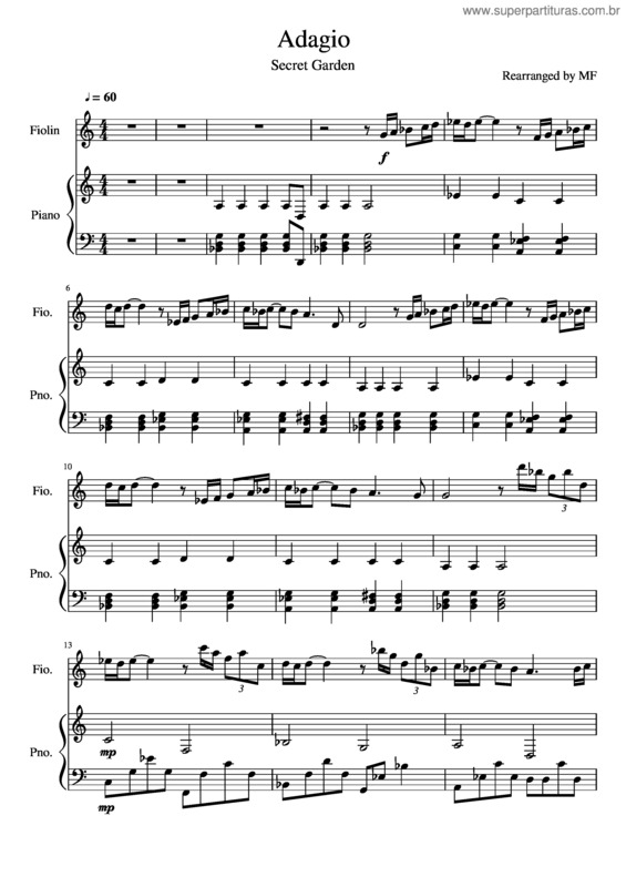 Partitura da música Adagio_Secret_Garden_Fiolin_Piano