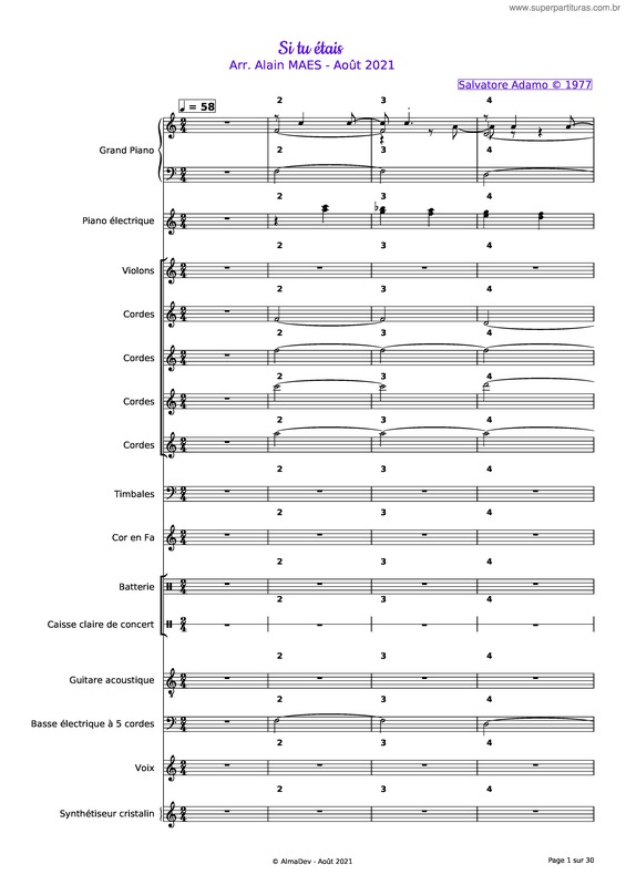 Partitura da música Adamo – Si Tu Étais