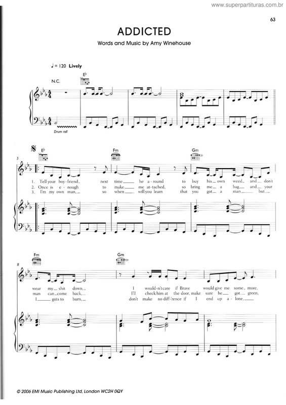 Partitura da música Addicted