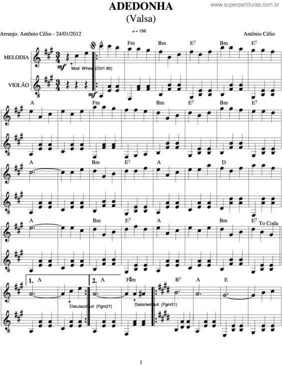 Partitura da música Adedonha