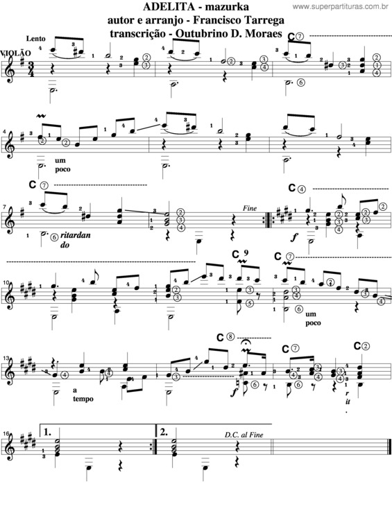 Partitura da música Adelita v.2