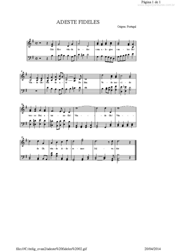 Partitura da música Adeste Fideles v.2