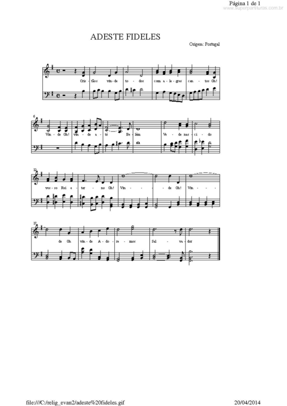 Partitura da música Adeste Fideles v.3