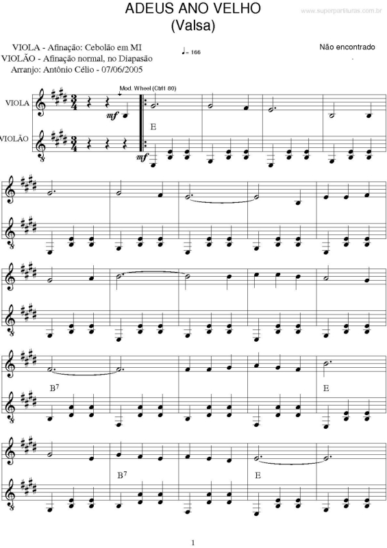 Partitura da música Adeus Ano Velho