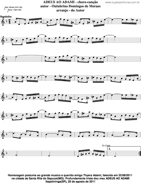 Partitura da música Adeus Ao Adami v.7