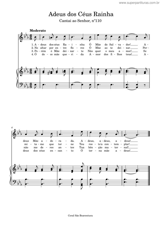 Partitura da música Adeus Dos Céus Rainha