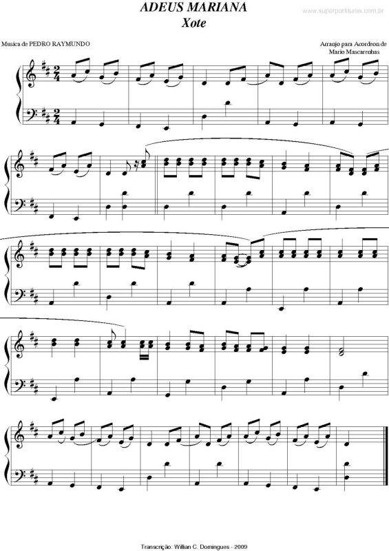 Partitura da música Adeus Mariana