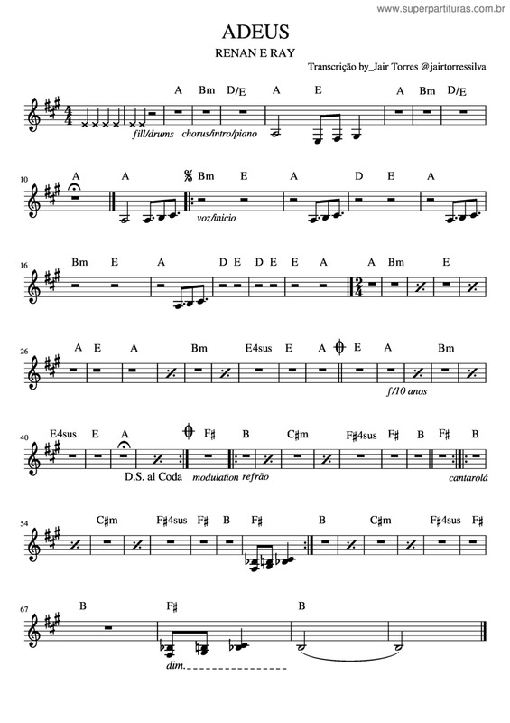 Partitura da música Adeus v.2