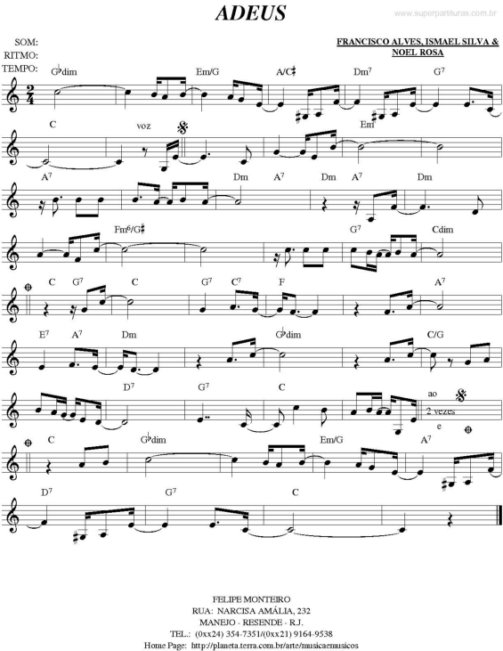 Partitura da música Adeus