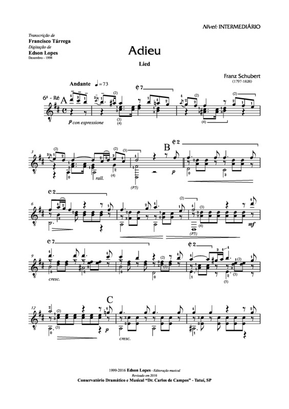 Partitura da música Adieu (lied)