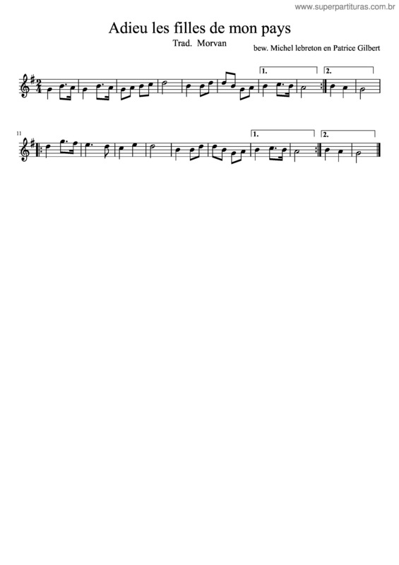 Partitura da música Adieu Les Filles De Mon Pays v.3