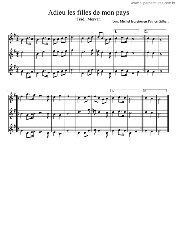 Partitura da música Adieu Les Filles De Mon Pays