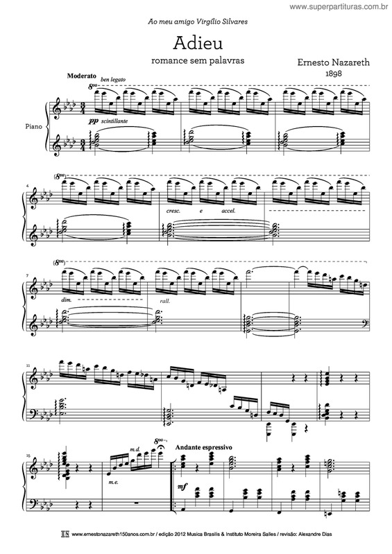 Partitura da música Adineu