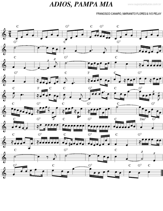 Partitura da música Adiós, Pampa Mia v.2