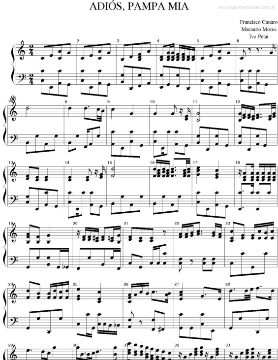 Partitura da música Adiós, Pampa Mia