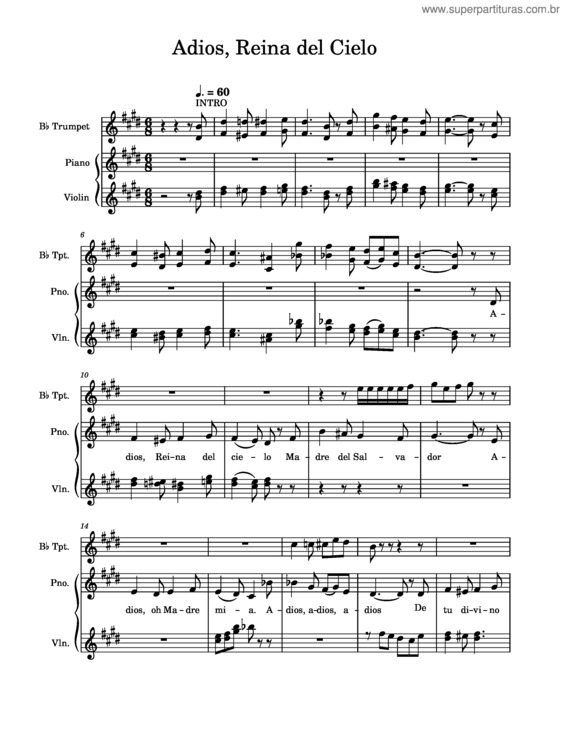Partitura da música Adios, Reina Del Cielo