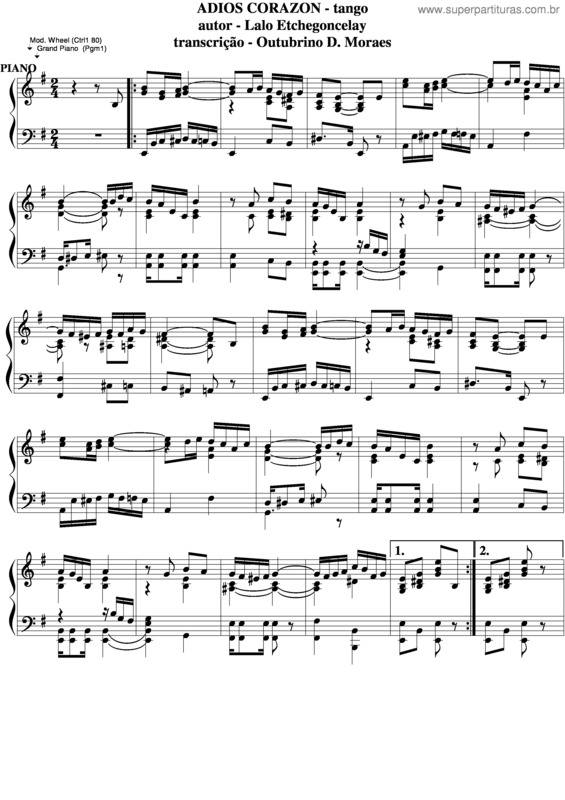 Partitura da música Adios Corazon