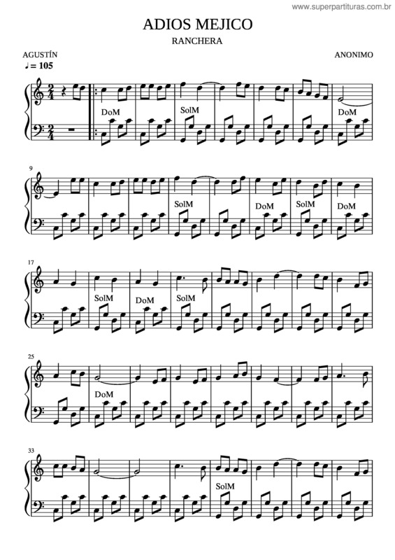 Partitura da música Adios Mejico