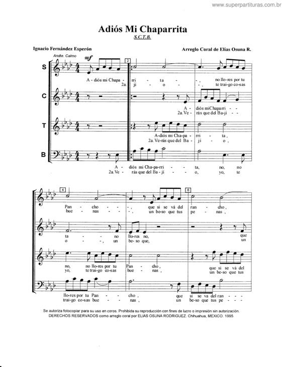 Partitura da música Adios Mi Chaparrita