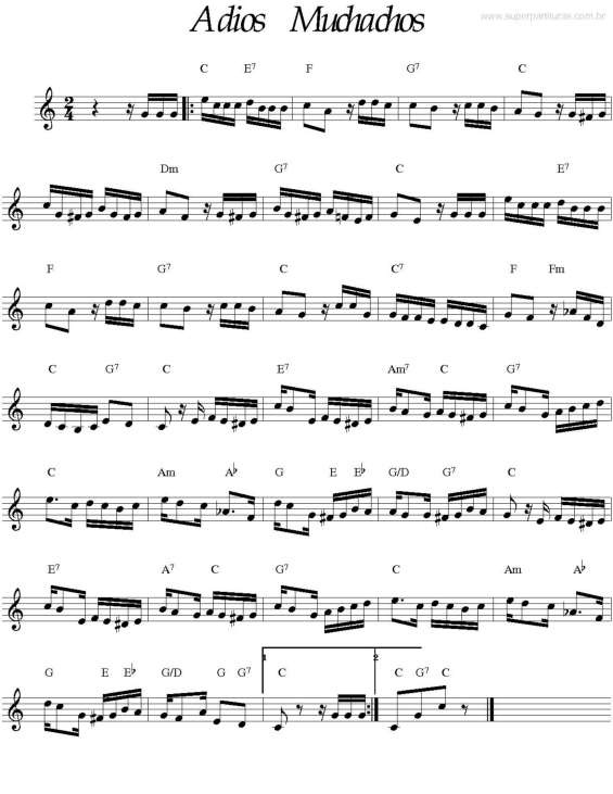 Partitura da música Adios Muchachos