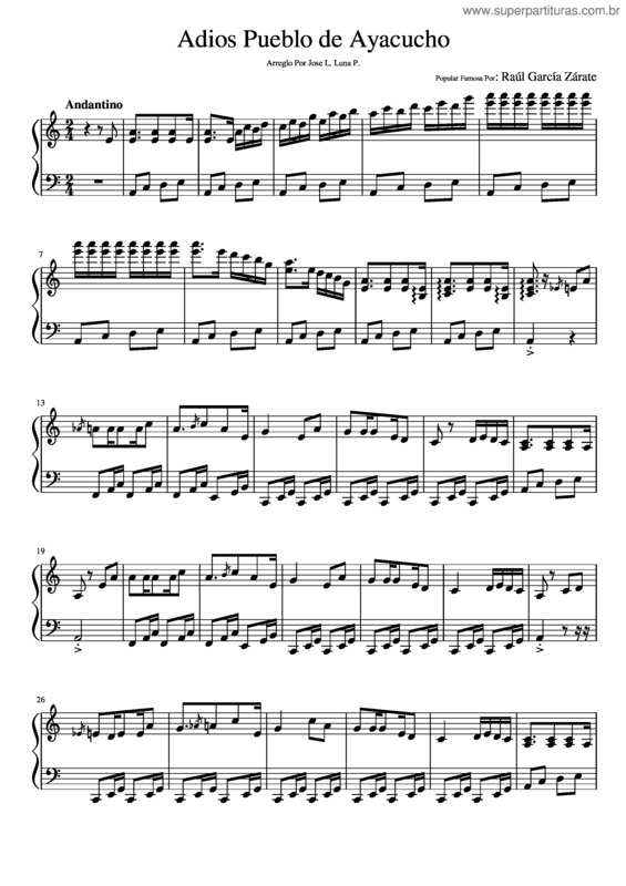 Partitura da música Adios Pueblo De Ayacucho