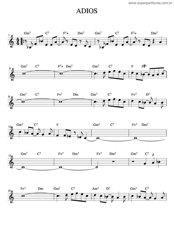 Partitura da música Adios