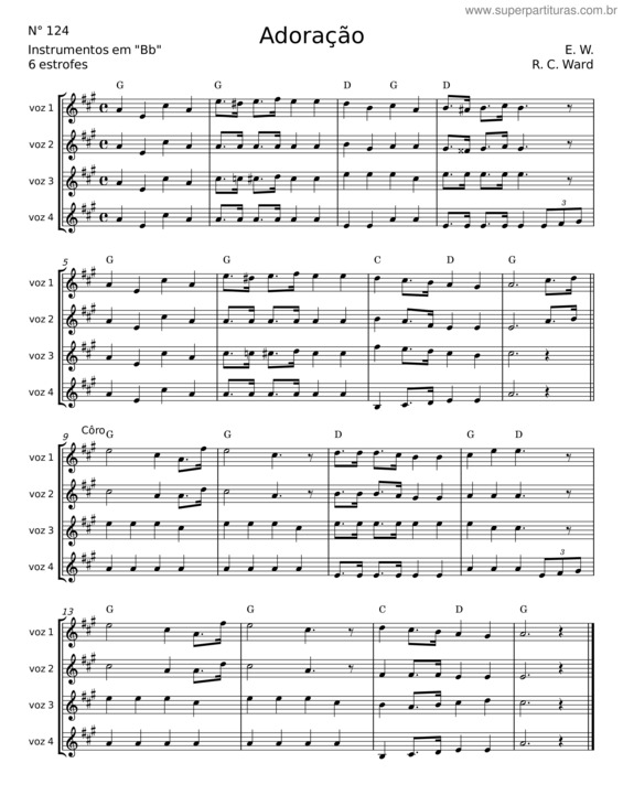 Partitura da música Adoração – E. W.;R. C. Ward