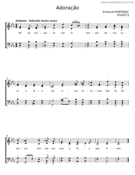Partitura da música Adoração – Emanuel Nunes Martinez