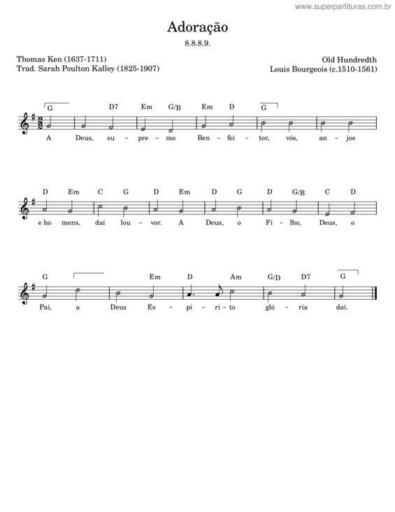 Partitura da música Adoração – Louis Bourgeois