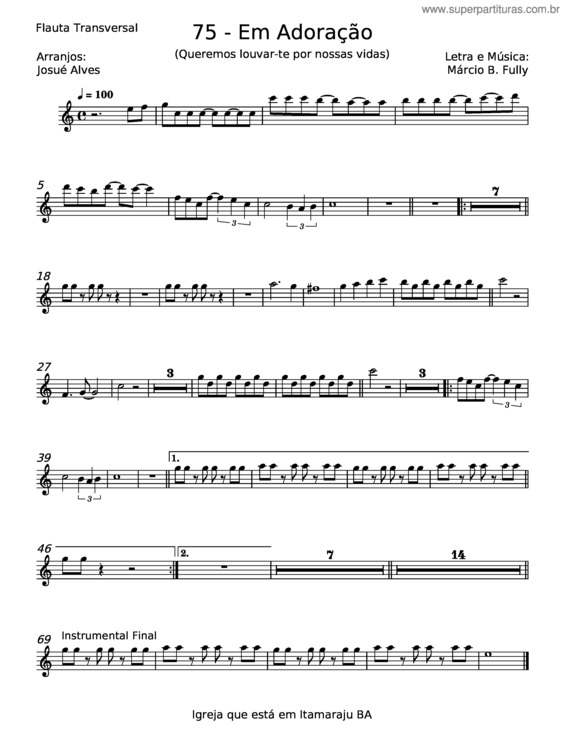 Partitura da música Adoração – Márcio B Fully