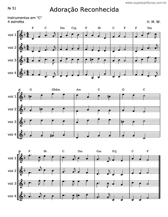 Partitura da música Adoração Reconhecida – H. M. W.