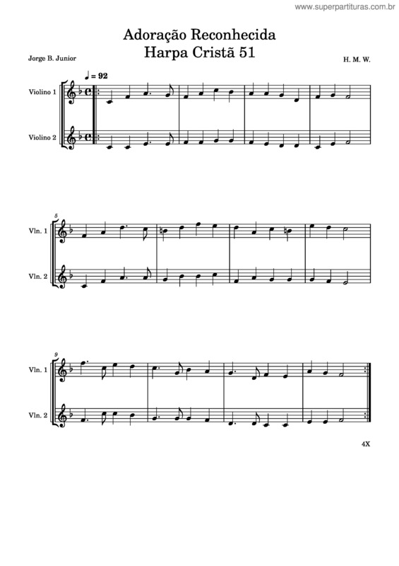 Partitura da música Adoração Reconhecida Harpa Cristã 51
