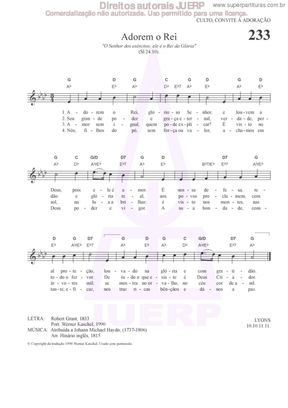 Partitura da música Adorem O Rei - 233 HCC