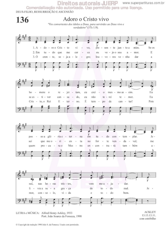 Partitura da música Adoro O Cristo Vivo - 136 HCC v.2