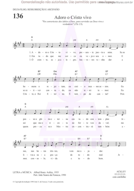 Partitura da música Adoro O Cristo Vivo - 136 HCC