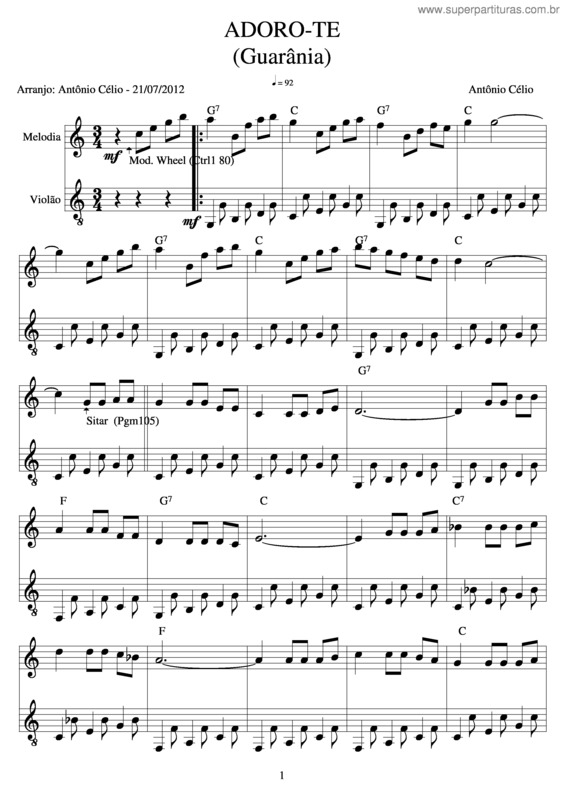 Partitura da música Adoro-Te