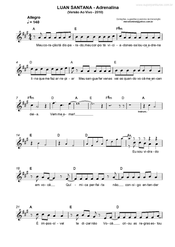 Partitura da música Adrenalina