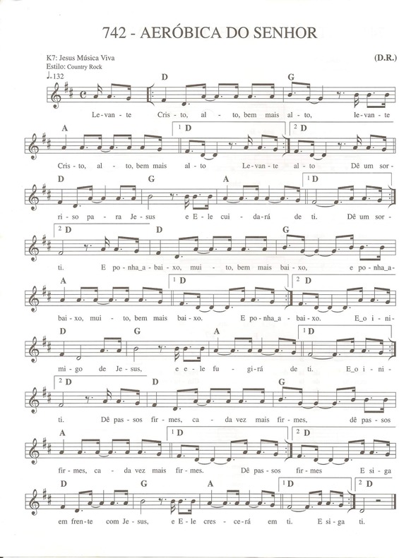 Partitura da música Aeróbica do Senhor