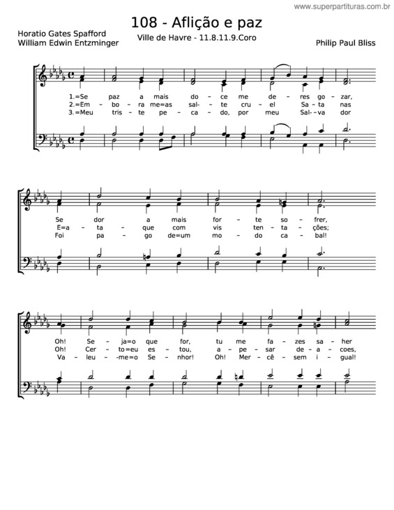Partitura da música Aflição E Paz – Horatio Spafford
