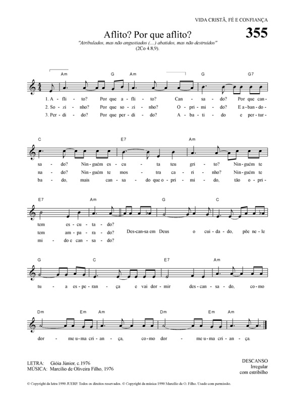 Partitura da música Aflito Por Que Aflito