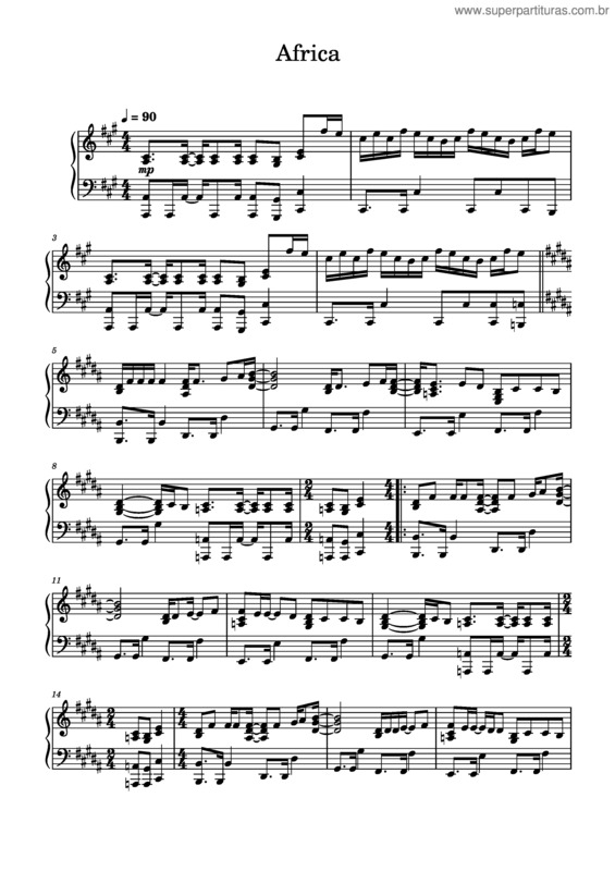 Partitura da música Africa – Toto Africa