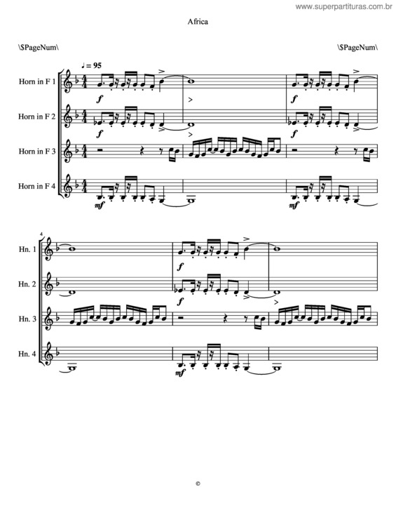 Partitura da música Africa For French Horn Quartet