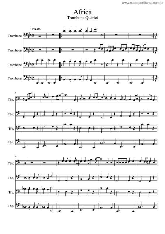 Partitura da música Africa Trombone Quartet