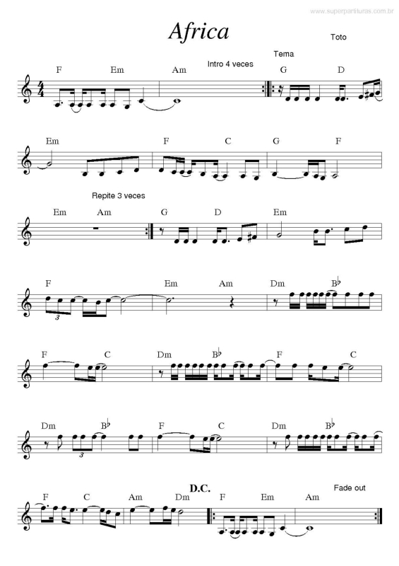 Partitura da música África v.2