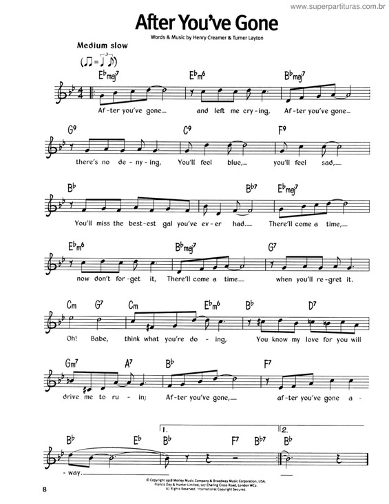 Partitura da música After You`ve Gone