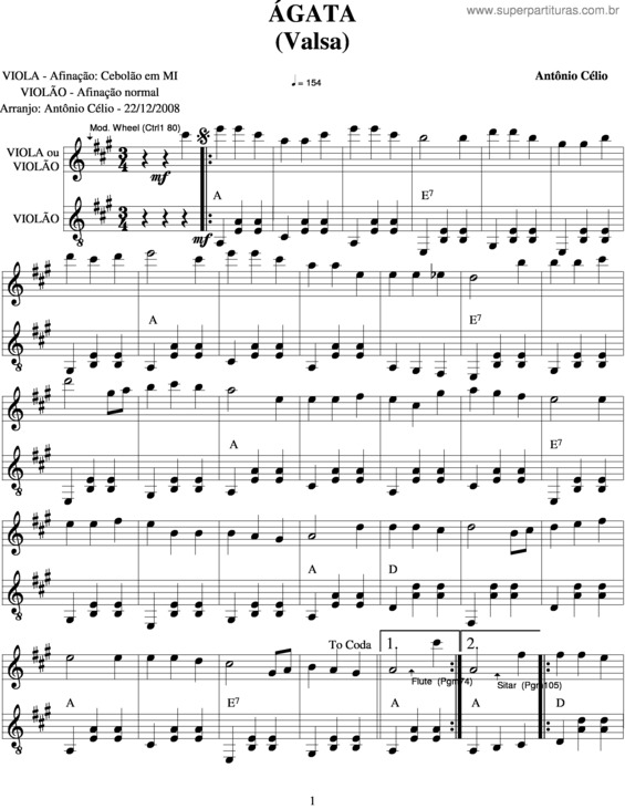 Partitura da música Ágata